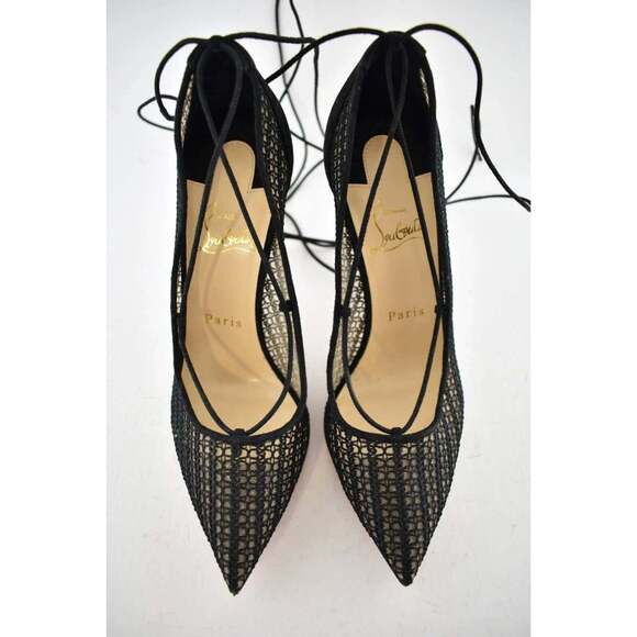 Christian Louboutin Peropik 100 Black Suede Lace Up Tie Sandal Heel Pump 38 - Picture 7 of 12
